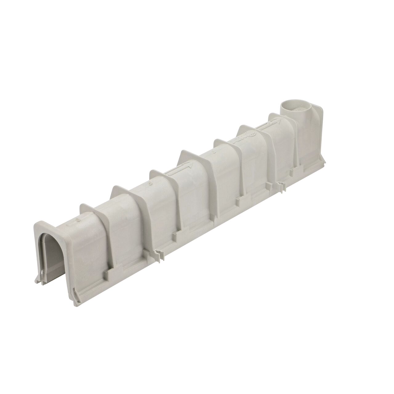 Bottom shot of the NDS 7.69 in. to 8.03 in. Deep Dura Slope Channel (NDS DS-102) shows bottom outlet