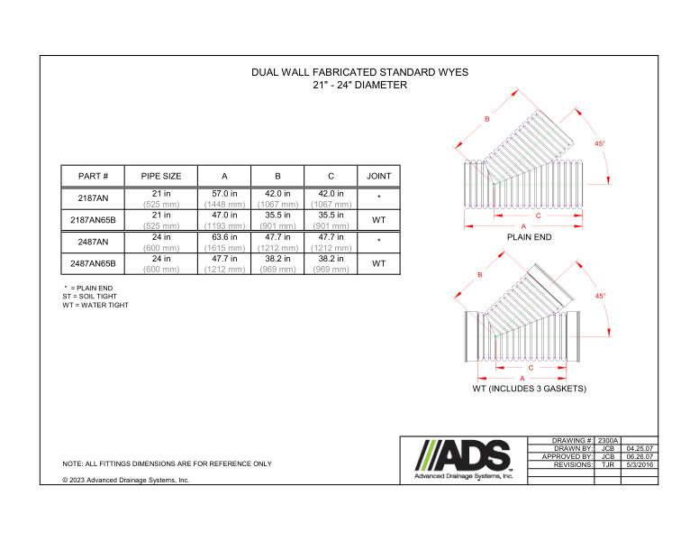 21" - 24" Dual Wall Fabricated Standard WYES (HDPE Dual Wall Fabricated Wyes Fittings)