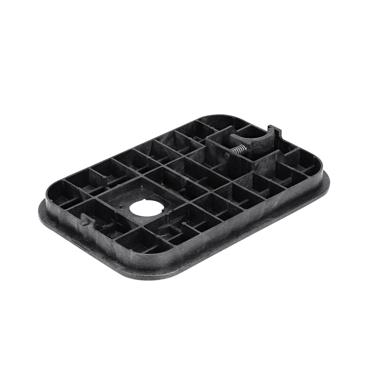 Bottom view of the reinforced ribs on the NDS 14 in. X 19 in. Black Water Meter Drop-in Rectangular AMR Meter cover (NDS D12AMR-OLLOCTRL) that fits the NDS 14 in. X 19 in. AMR Meter Box