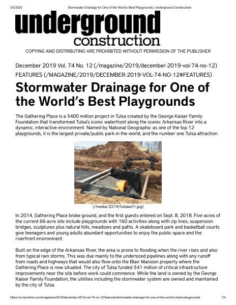 Underground Construction - Stormwater Drainage for One of the World’s Best Playgrounds, 12-19