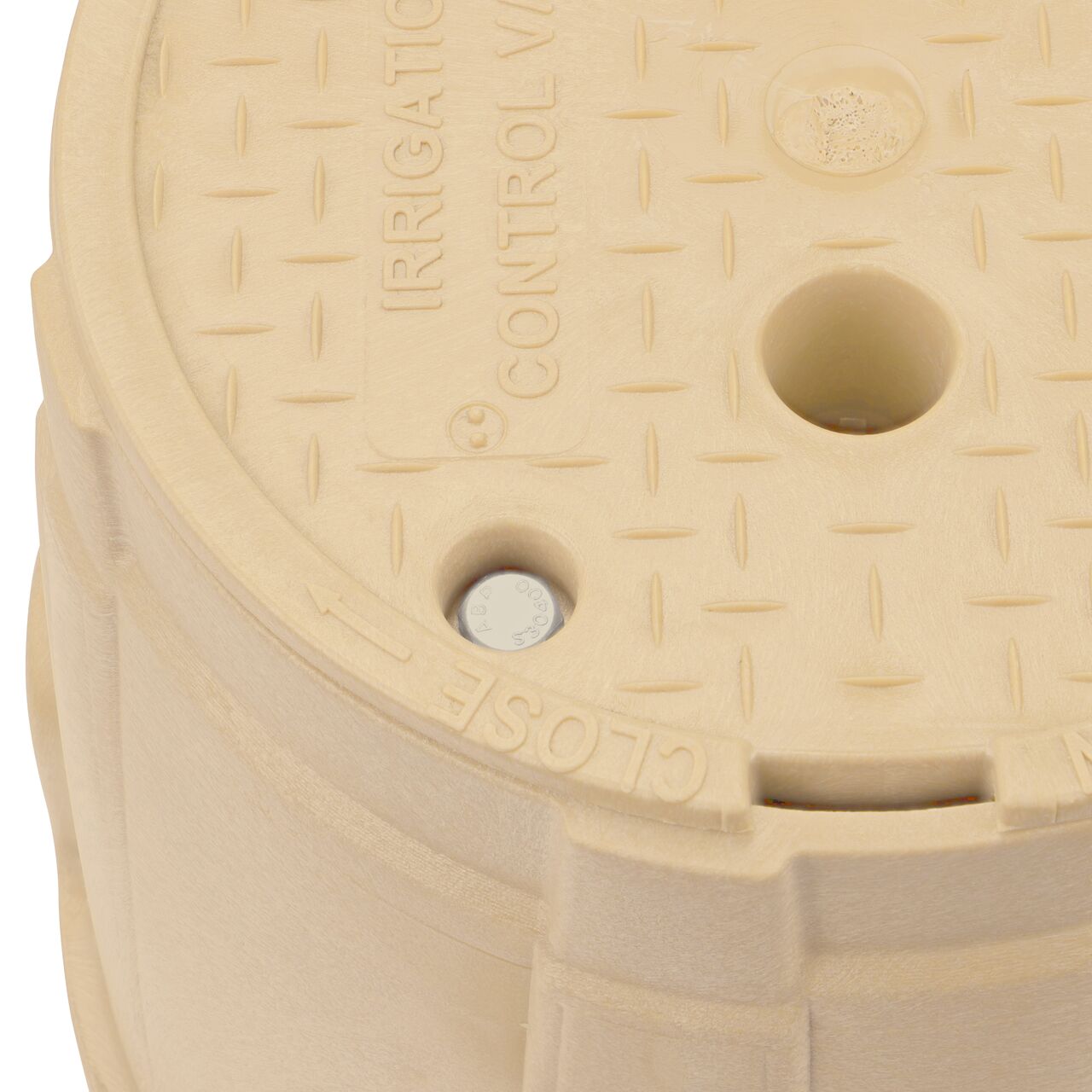 The valve box lid and bolt securely in place on the NDS 10 in. Round Pro-Spec® Series Sand Box and Sand Irrigation Control Valve Cover (NDS 312BCBSAND) keeping components protected against the elements, foot traffic, lawn care equipment, and potential vandalism while keeping them out of sight