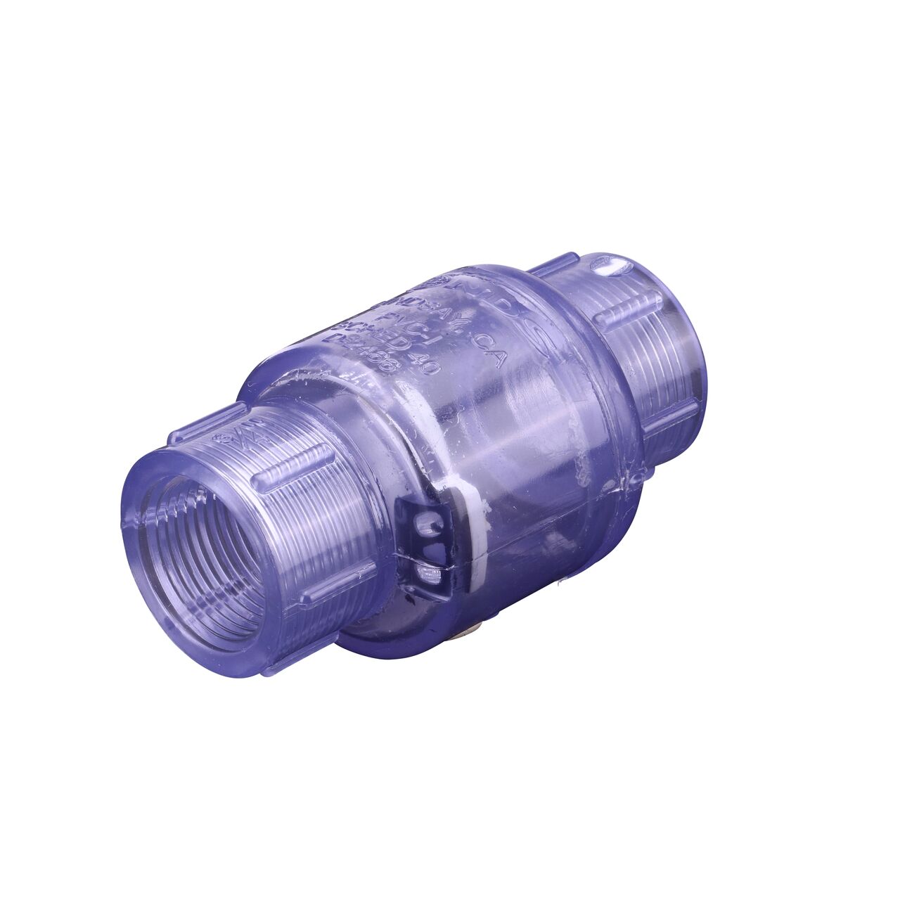 NDS Clear 3/4 in. female end by female end leak-resistant PVC Swing Check Valve (NDS 1520C07F) conveys water one-way through pipe and prevents backflow