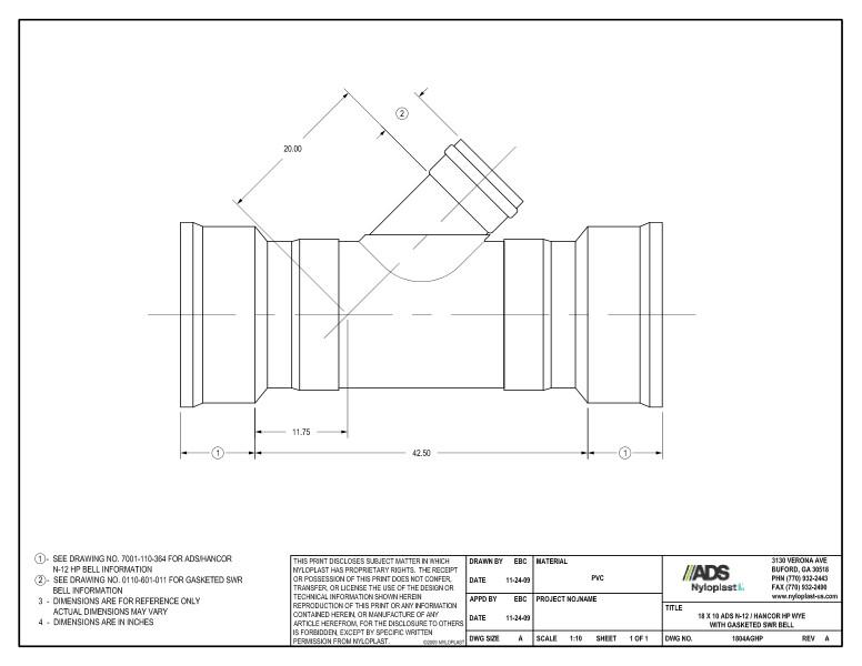 18 x 10 HP Wye with Gasketed SWR Bell Nyloplast Detail