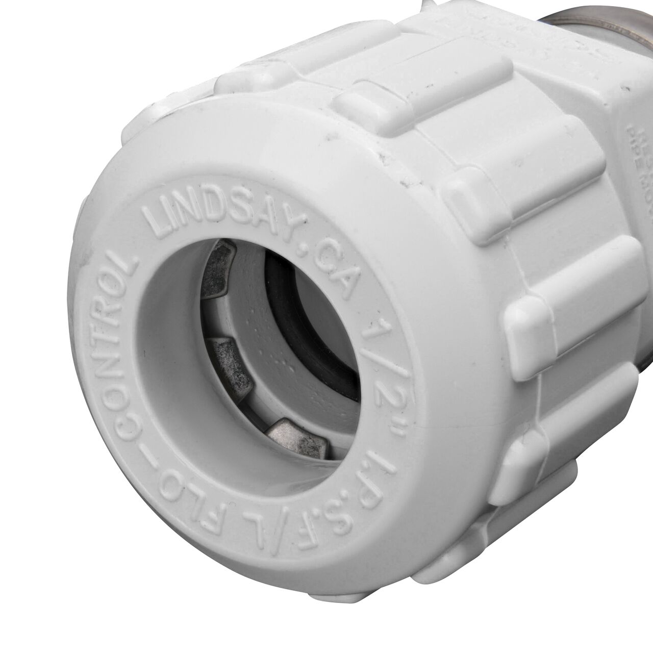 Closeup of the Flo Lock compression end with steel gripper on the NDS 1/2 in. IPS Flo Lock PVC Gripper Adapter (NDS 136-05)