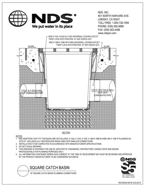 NDS 18 in. Square Catch Basins and Adapters Installation Detail