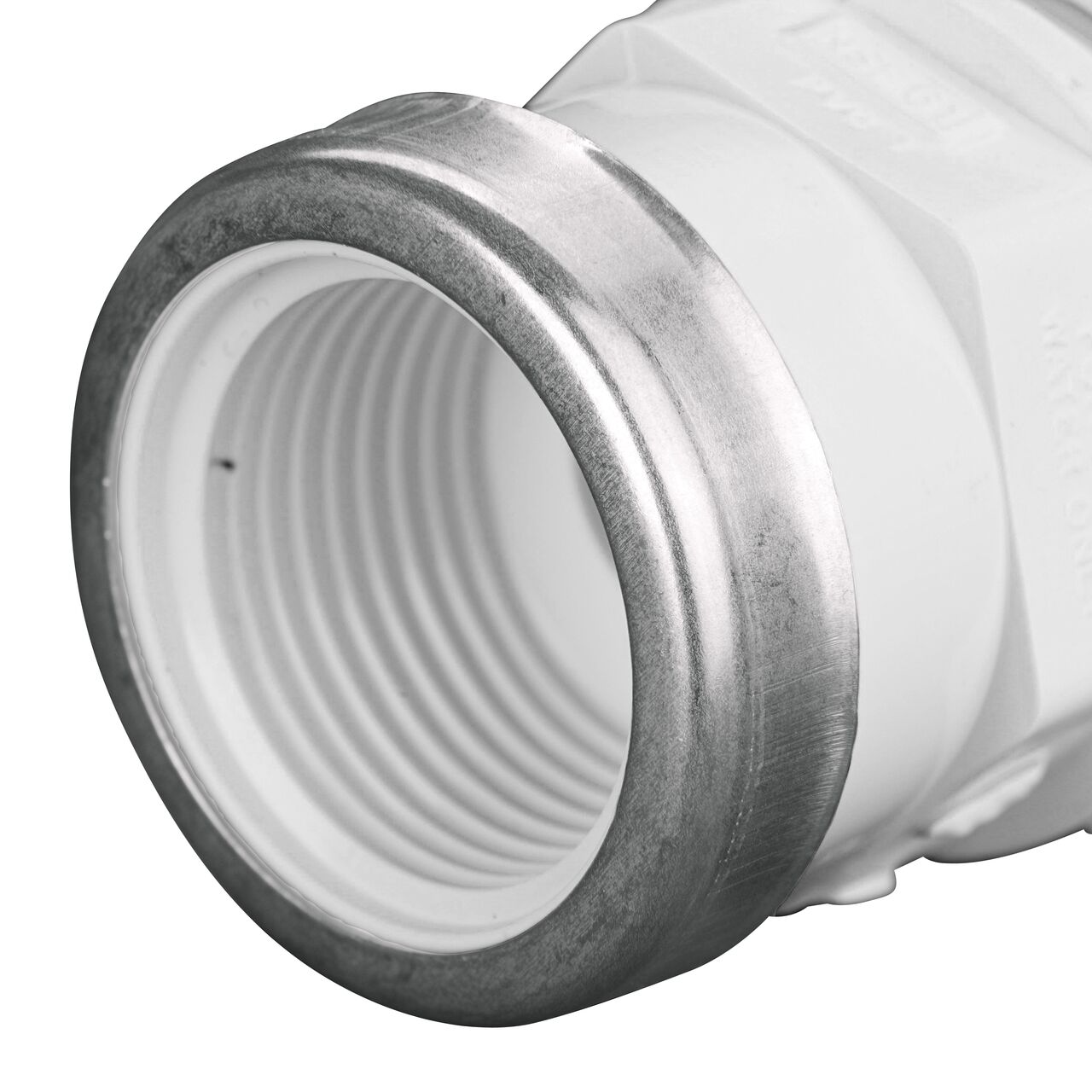 Closeup of the Threaded IPS FPT connection end on the NDS 1 in. SDR-9 CTS X 1 in. FPT Flo-Lock™ Gripper Adapter (NDS 731-10)