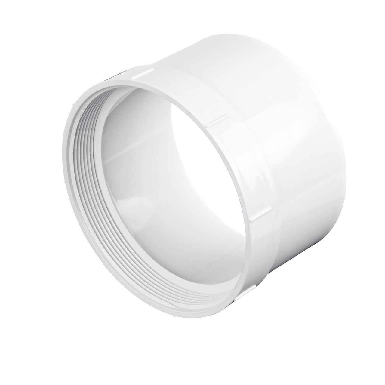 PVC female adapter threaded end, connects 6 in. Sewer and Drain pipe to 6 in. FPT; Hub X FPT connection (NDS 613P)