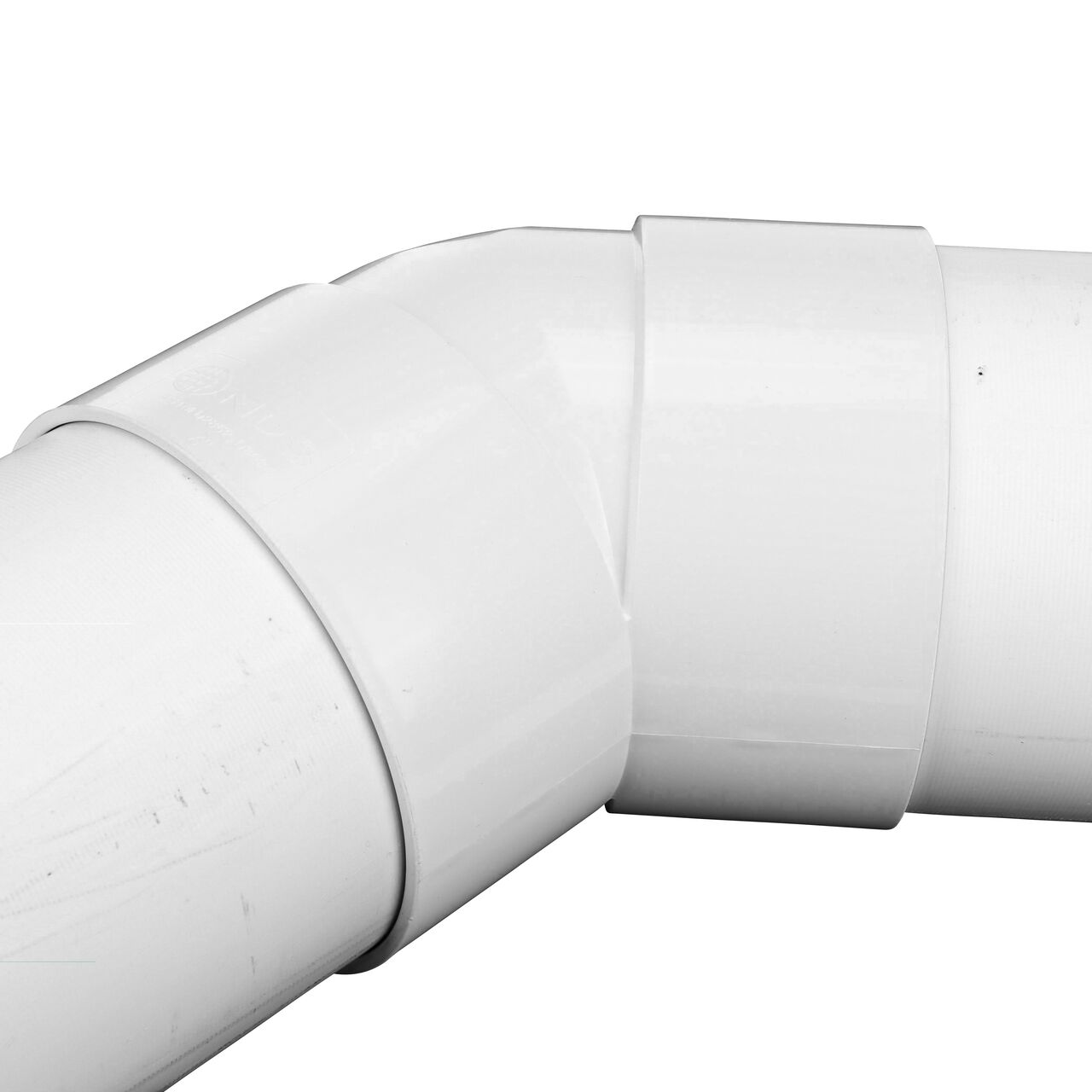 Alternate view with both 6 in. S&D pipes attached to either end of the NDS 6 in. PVC Sewer and Drain 45° Elbow (NDS 6P03)