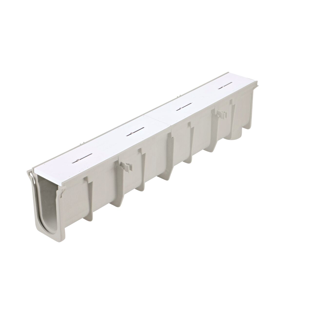 The NDS 8.37 in. Deep Neutral Dura Slope Channel Drain (NDS DS-103N) comes with a blank grate insert pre-installed that needs to be removed before use