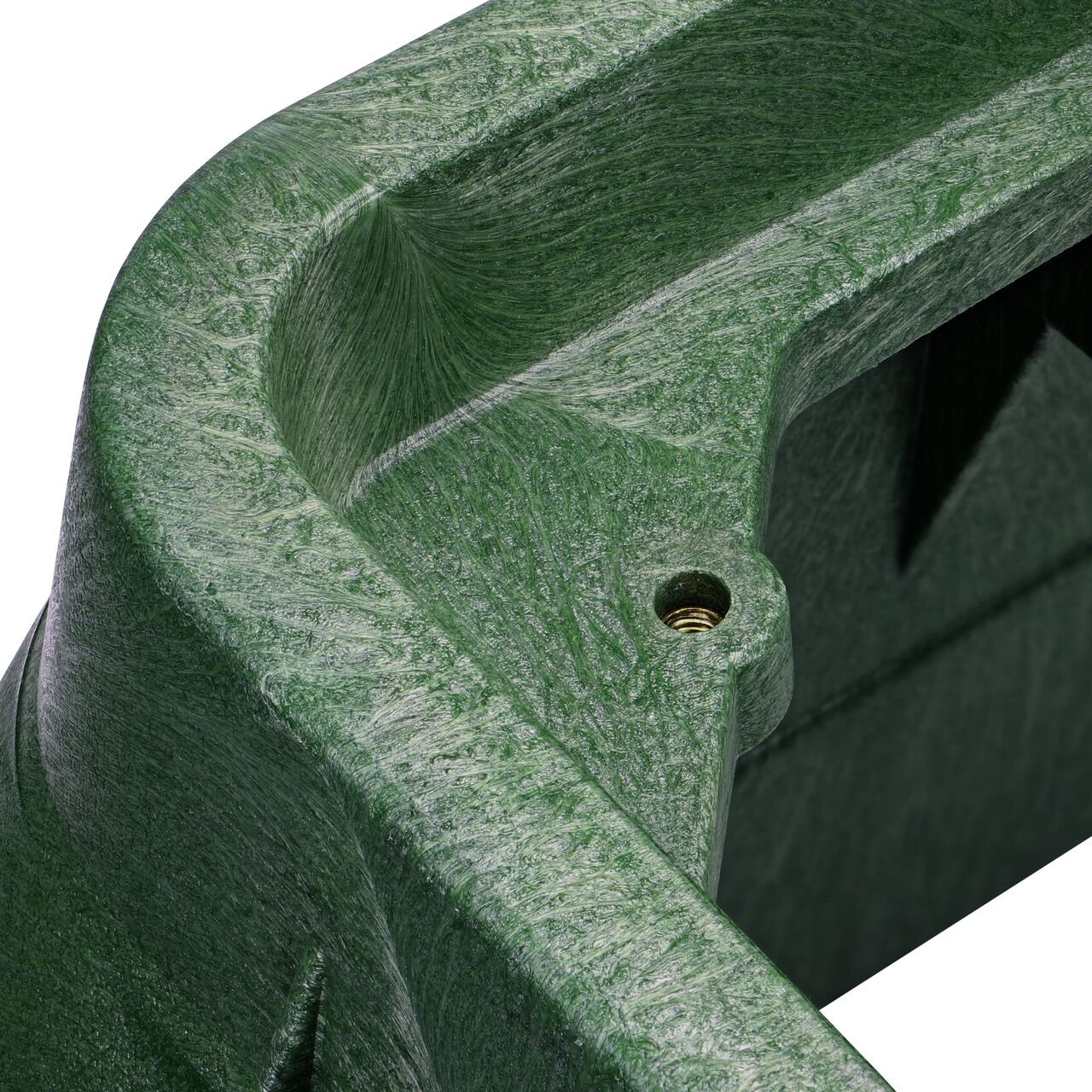 Closeup view on the bolt hole on the NDS Green plastic 17 in. X 20 in. Rectangular Pro-Spec® Series Valve Box (NDS 326B)