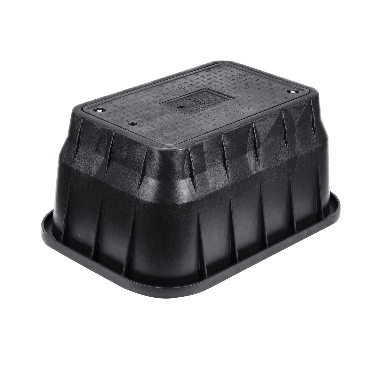The NDS 13 in. X 24 in. Rectangular Standard Series Meter Box and Cover is a 15 in. high Black Box with Bolt and Black Cover with Water Meter markings on the Drop-in lid (NDS 125BCDMCIFB) with a Plastic reader door and protects underground irrigation and sprinkler system components and keeps them out of sight