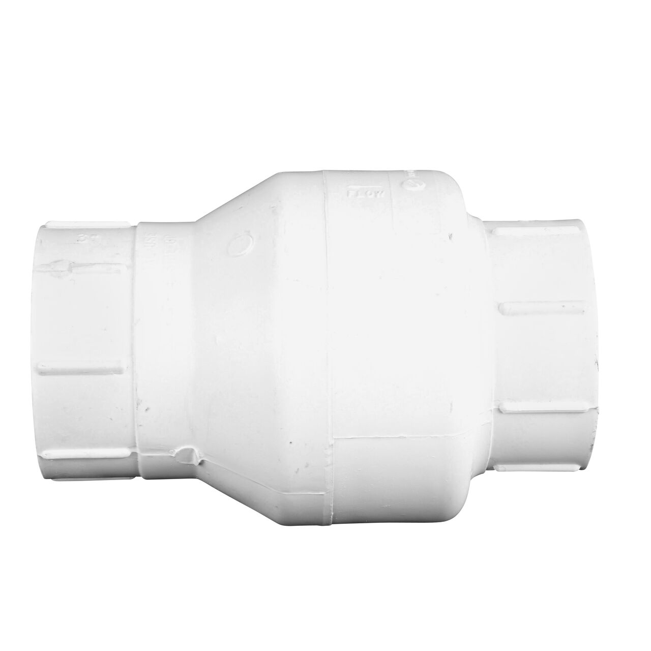 Side to side view of the NDS 3 in. White PVC Spring Check Valve (NDS 1001-30)