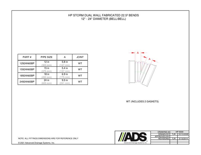 22.5º Bends 12"-24" HP Storm - Bell/Bell (HP Storm Bends Fittings Manual)