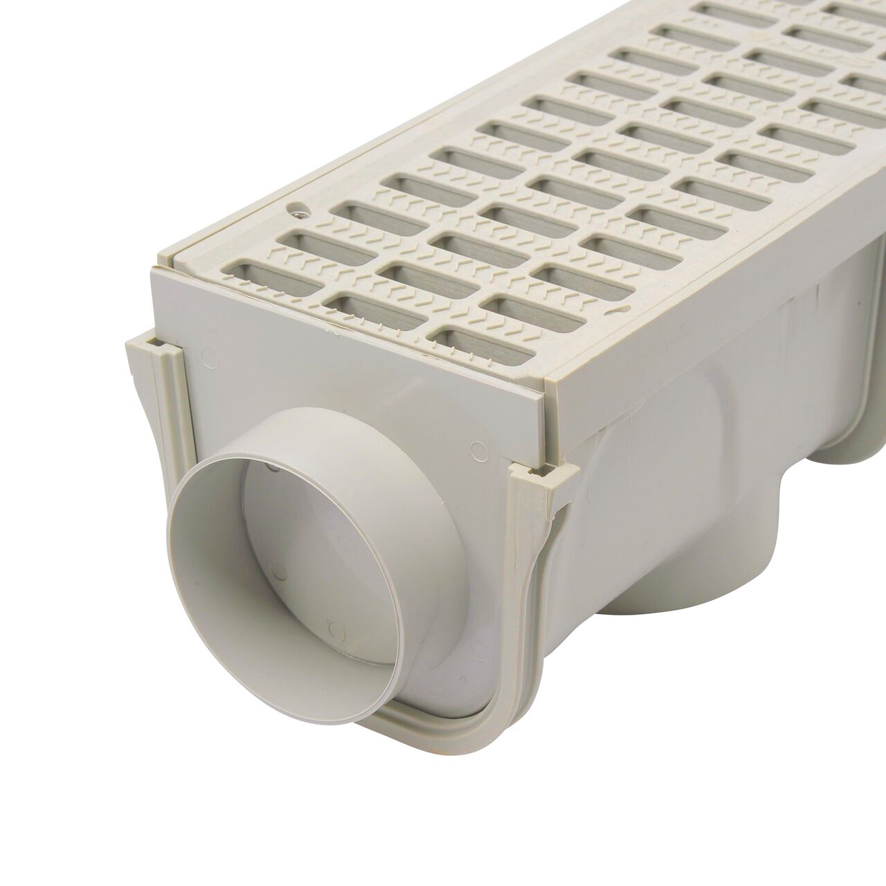 NDS 5 in. Pro Series Channel Drain, End Cap/End Outlet attached to the end of the Deep Profile Channel Drain (NDS 800, NDS 813) without spigot, hub fits 3 in. S&D pipe
