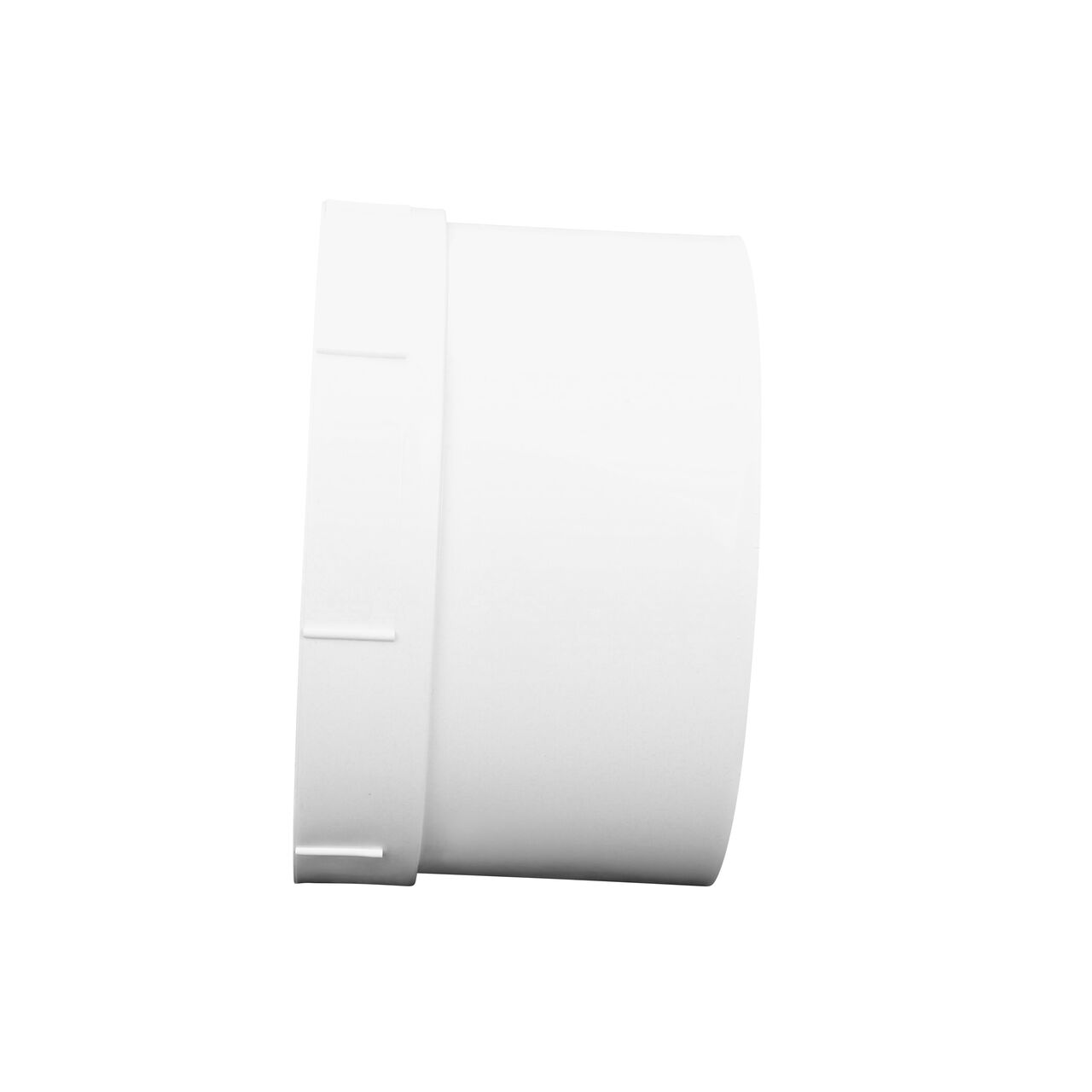 6 in. S&D pipe installed horizontally to the hub end of the NDS PVC Female Adapter (NDS 613P)