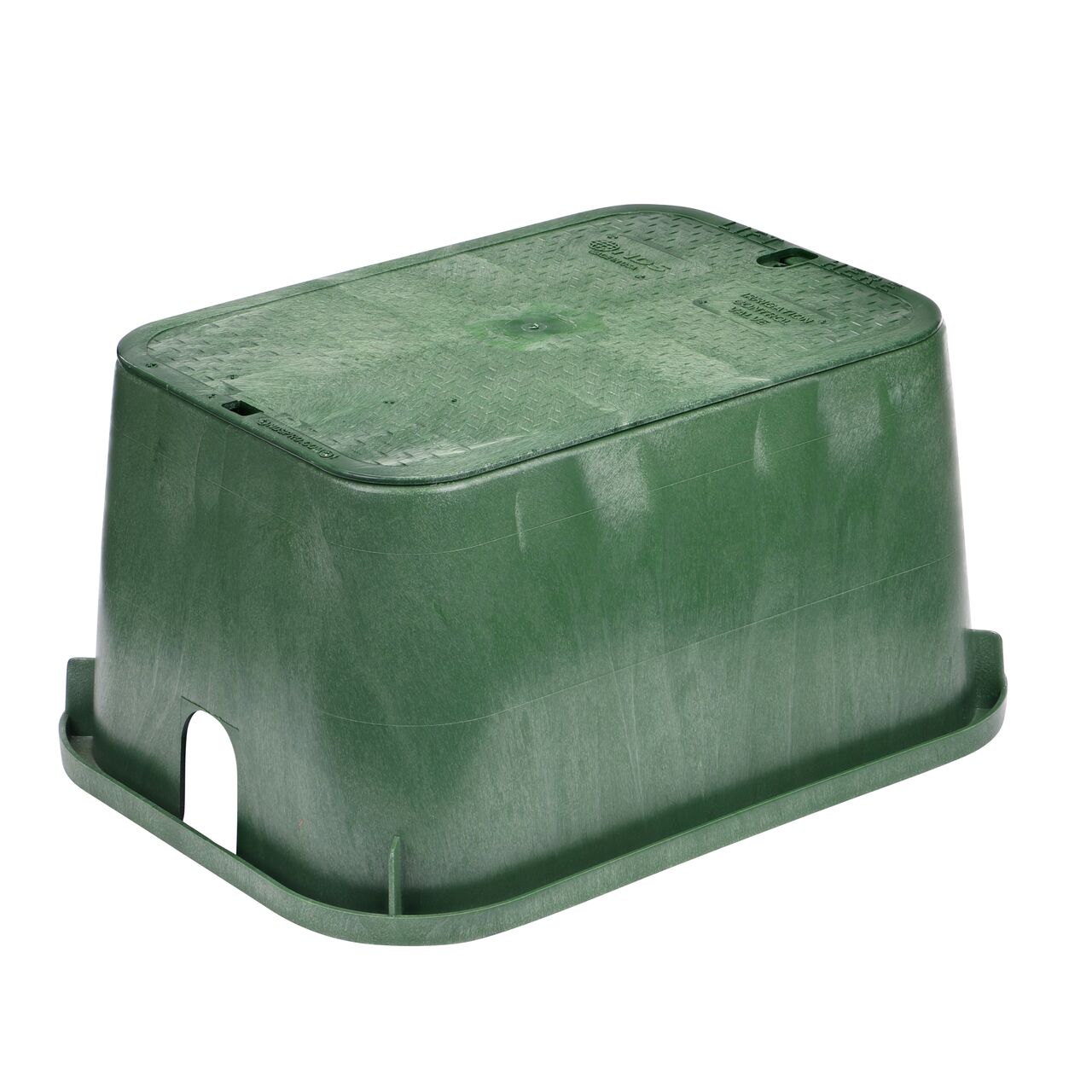 The NDS 13 in. X 20 in. Rectangular Standard Series Jumbo Valve Box and Cover is a 12 in. high Green Box and Green Cover with Irrigation Control Valve markings on the overlapping lid (NDS 118BC) and protects underground irrigation and sprinkler system components and keeps them out of sight