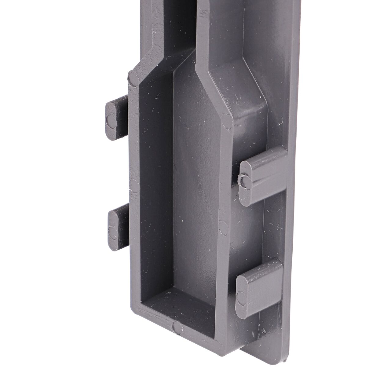 Closeup of the opening of the NDS Gray Micro Channel™ Drain End Plug (NDS 8473)