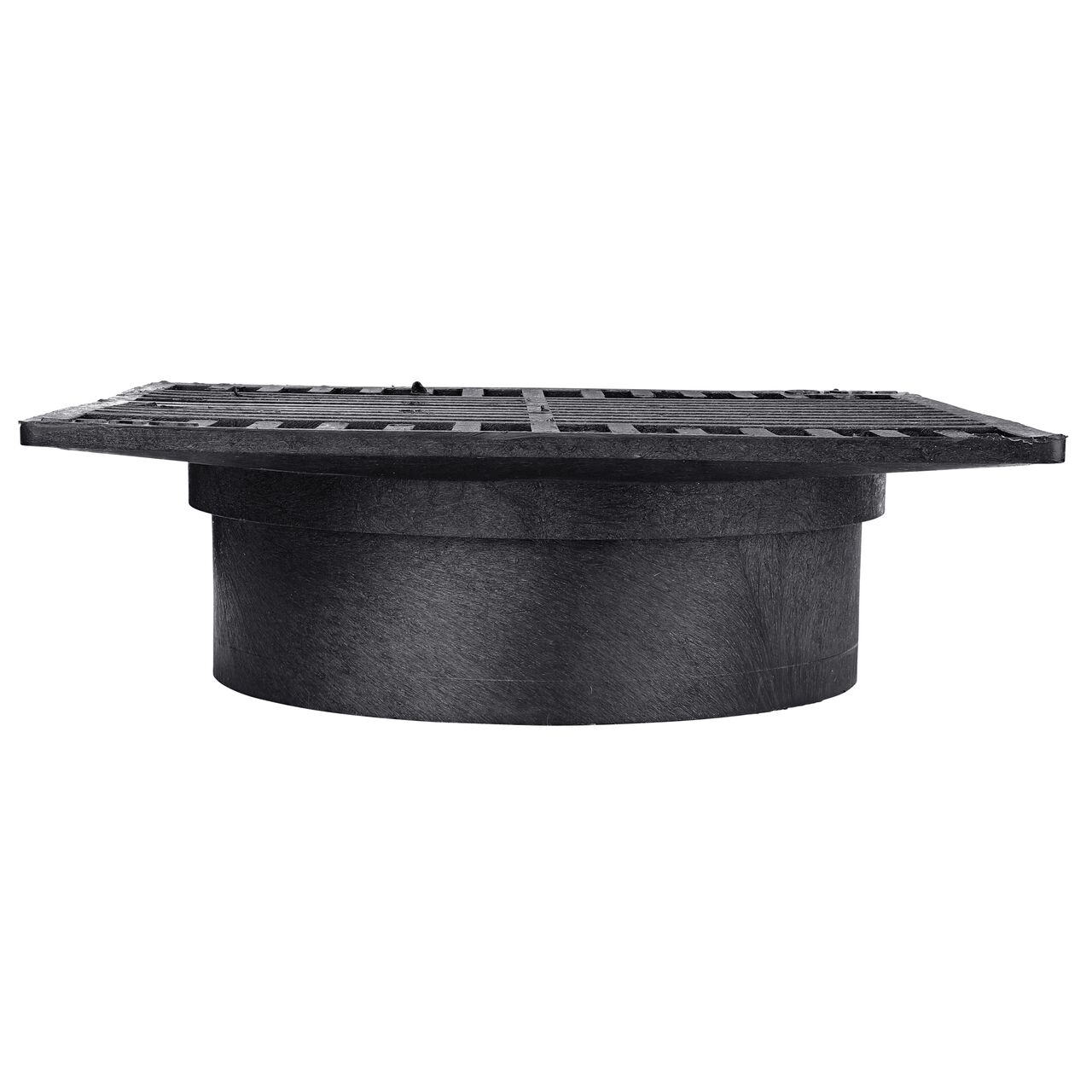 Side view of the NDS 8 in. Square Grate in Black Plastic (NDS M881, NDS 881) to show grate thickness