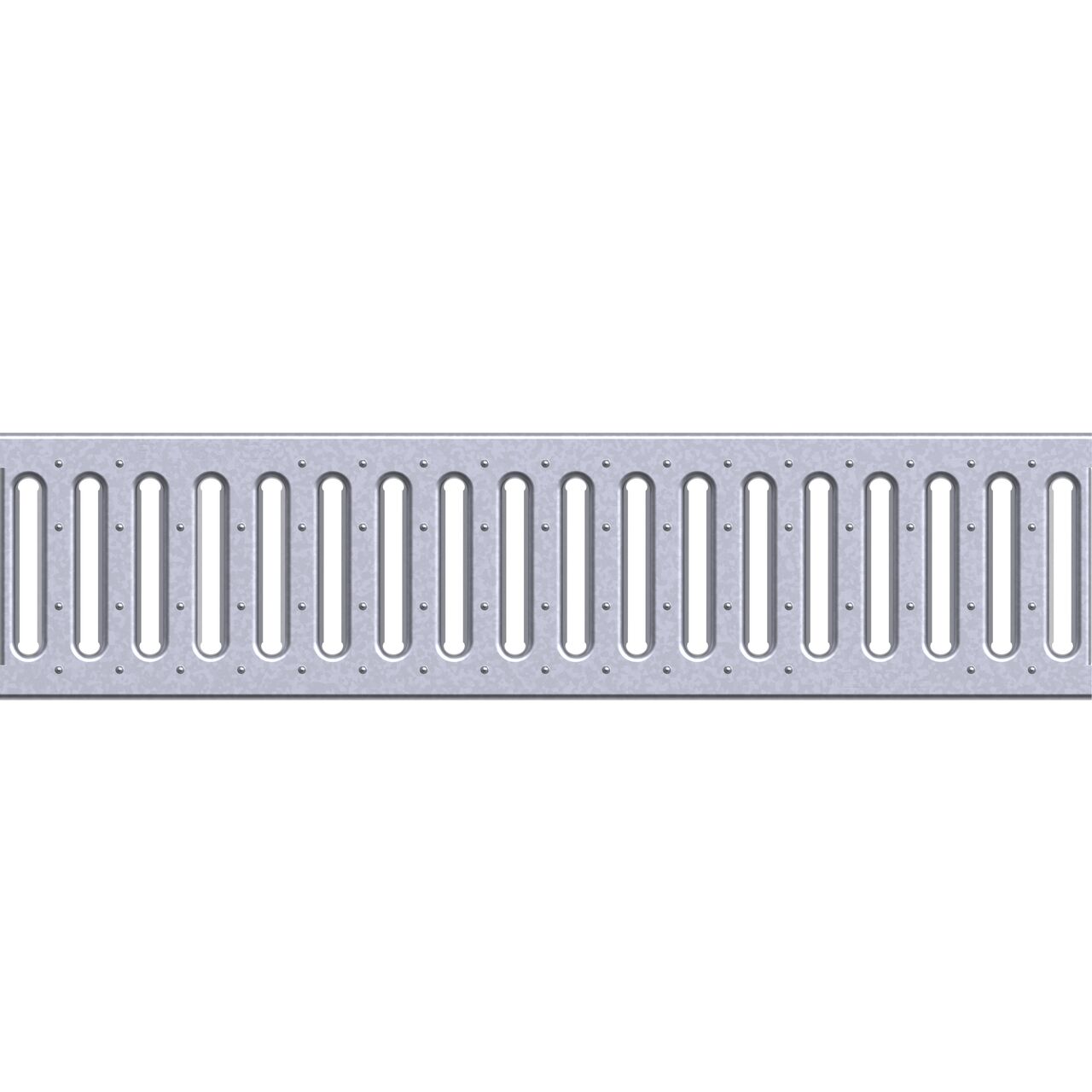 Full top down view of the class C slotted galvanized steel BG-FILCOTEN® 100 Trench Drain Grate (NDS 17010207)