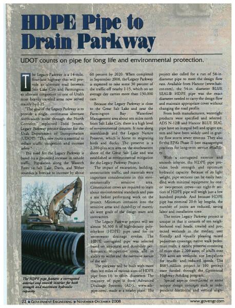 HDPE Pipe to Drain Parkway - Govt Engineering