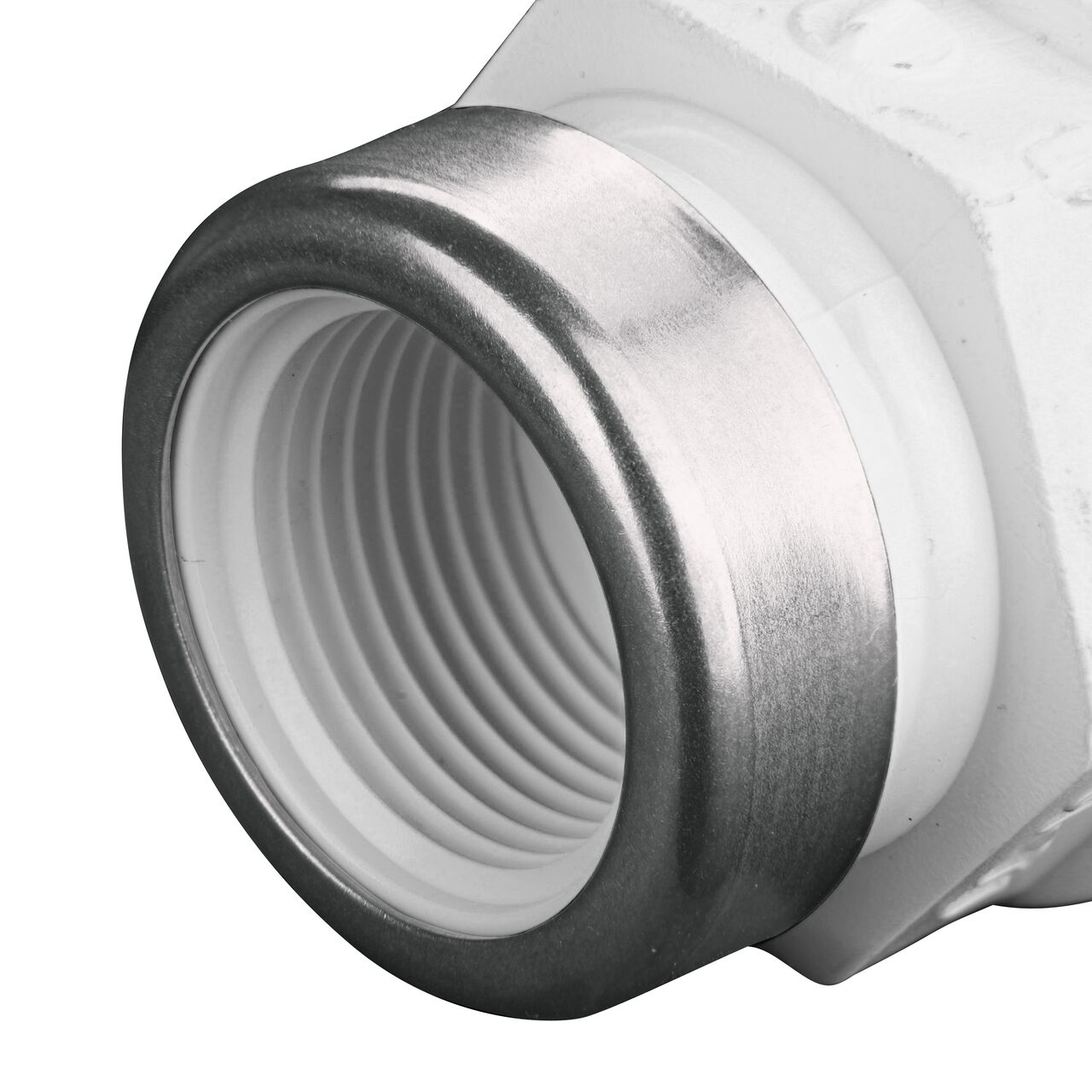 Closeup of the Threaded FPT connection end on the NDS 3/4 in. SDR-9 CTS X 1 in. FPT Flo-Lock™ Gripper Adapter (NDS 731-71)