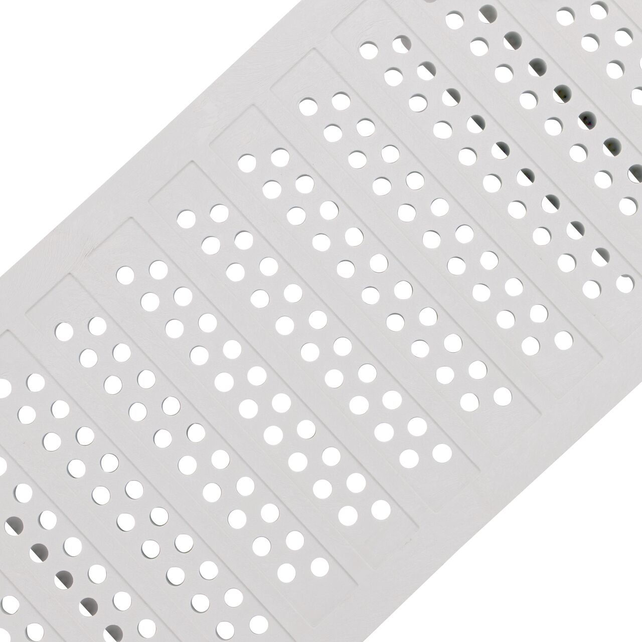 Angled View of the light gray plastic Perforated Dura Slope™ Channel Drain Grate (NDS DS-670) perforated design