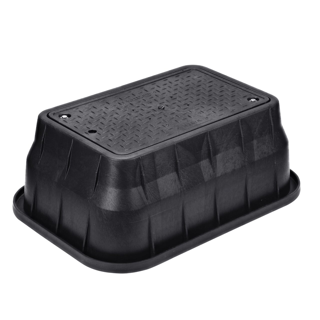 The NDS 13 in. X 24 in. Rectangular Pro Series Meter Box and Cover with bolt is a 12 in. high Black Box and Black Cover with Water Meter markings on the Drop-in lid (NDS 121BCDWB) and protects underground irrigation and sprinkler system components and keeps them out of sight