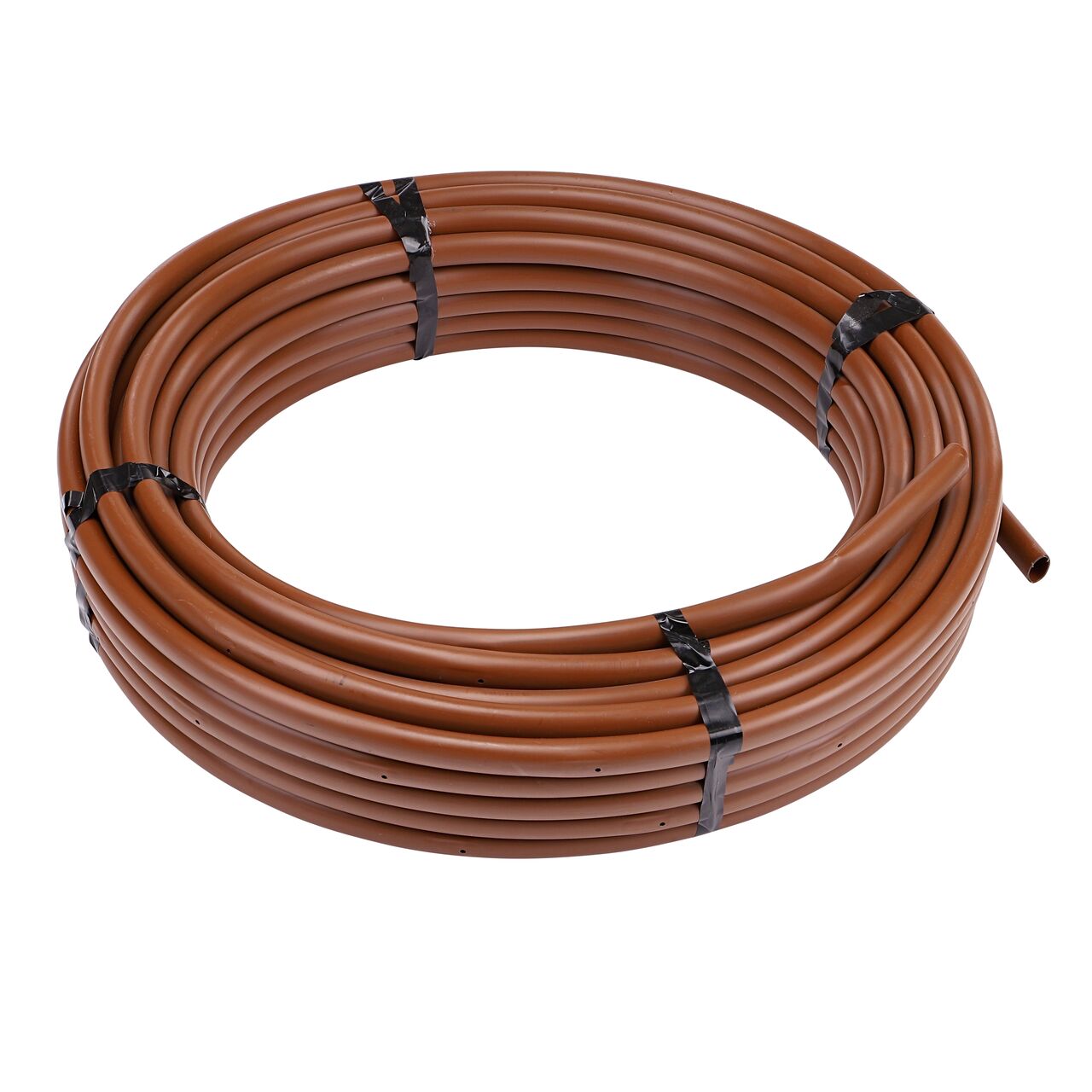 The 100 foot brown NDS 16mm Dura Flo™ Dripline has 1.0 GPH Pressure Compensating Emitters spaced 12 in. apart