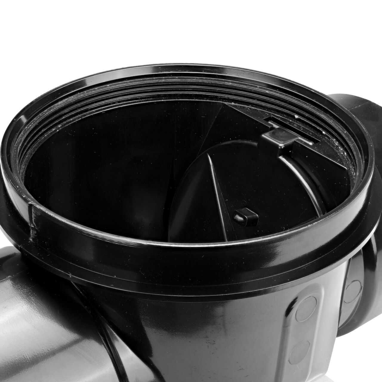 Closeup of the flapper attachment inside the NDS Black 6 in. Backwater Valve (NDS 675)