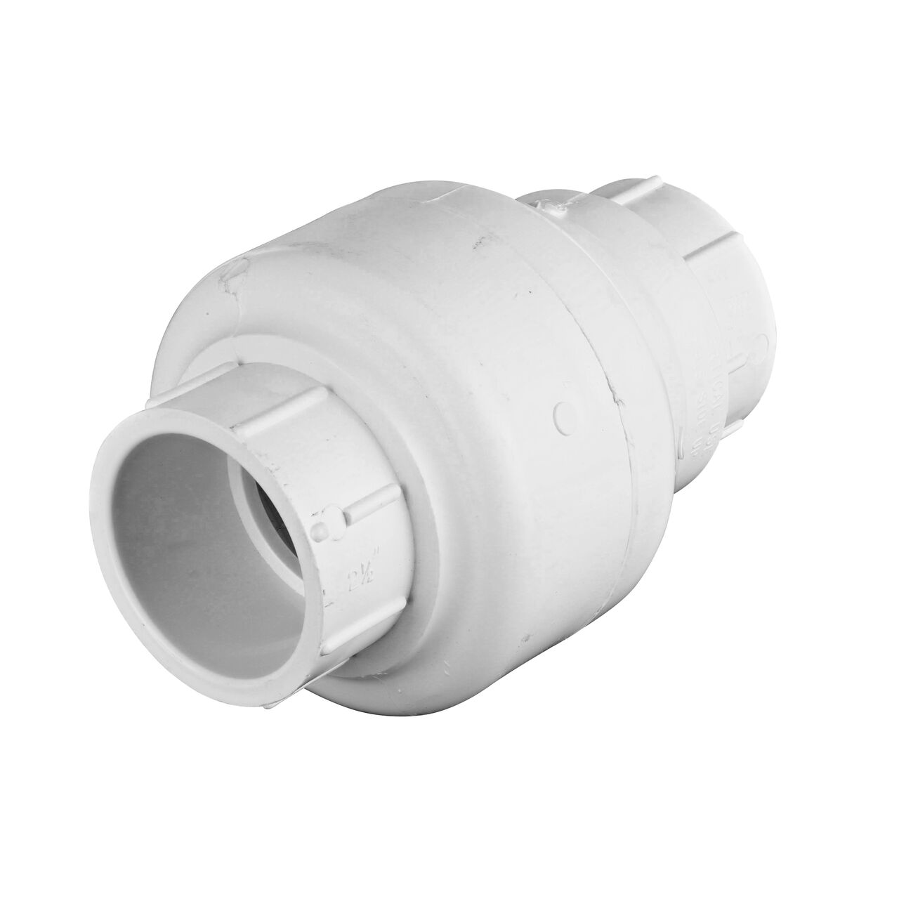 The inlet end of the NDS 2-1/2 in. IPS Spring Check Valve (NDS 1012-25, NDS 1015-25) connects to 2-1/2 in. IPS pipe