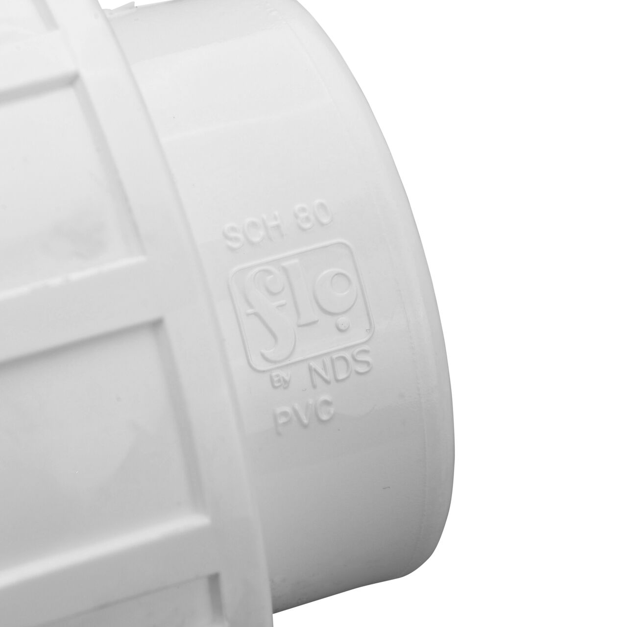 Closeup view of the size mark showing it is 2 in. IPS slip connection point that makes a leak-resistant connection between pipes (NDS WU-2000-S)