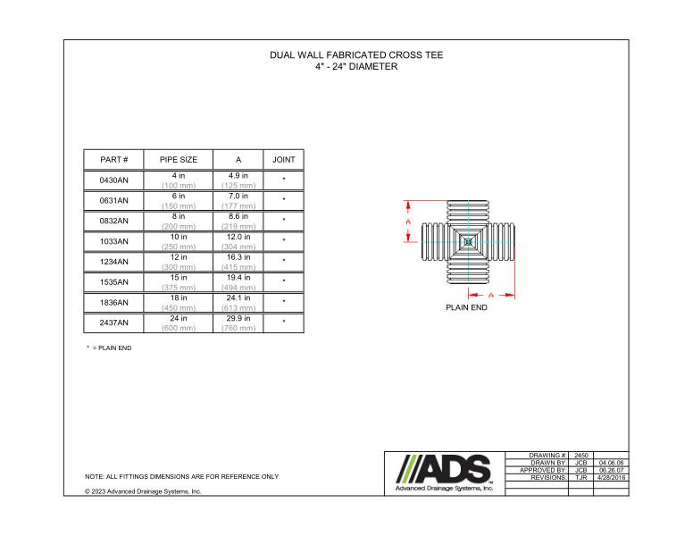 4" - 24" Fabricated Cross Tees (HDPE Dual Wall Fabricated Tees Fittings)