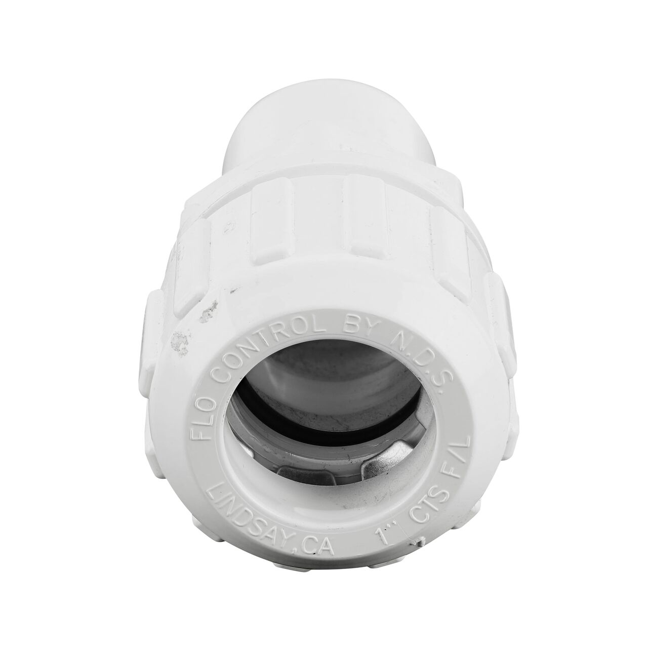 Inside view of the NDS 1 in. CTS FPT X IPS Spigot Flo-Lock™ Gripper Adapter (NDS 935-10) from the CTS FPT connection end for a leak-proof joint with less chance of pipe pull-out