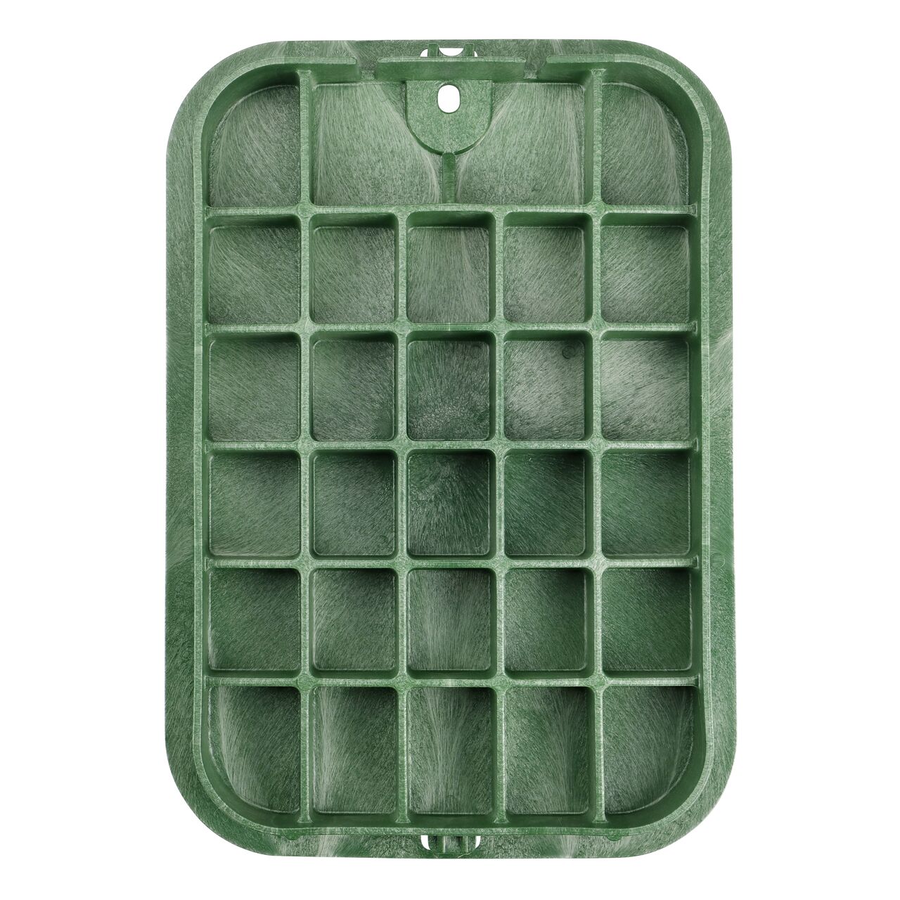 Top down view of the underside side of the Green Sewer cover (NDS 314BCBS) for the NDS 14 in. X 19 in. Rectangular Pro-Spec® Series valve box, showing reinforcing ribs that are load rated to withstand pedestrian traffic and the rigors of lawn care equipment