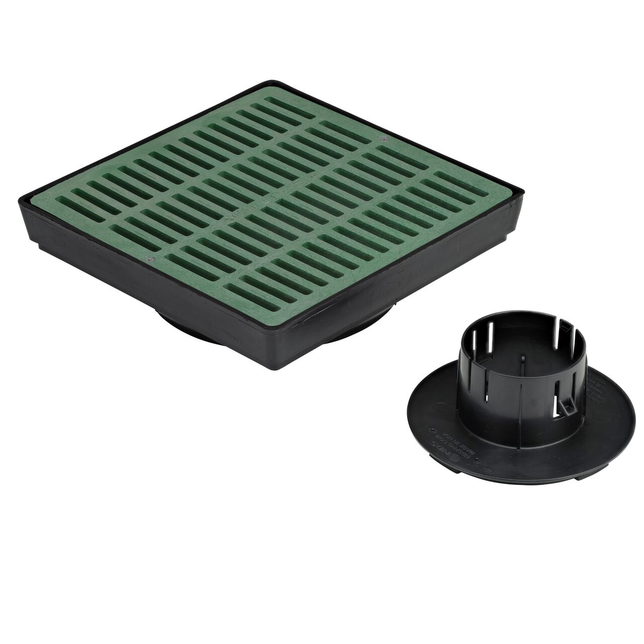 NDS 12 in. Low-Profile Adapter Kit with Green Square Grate (NDS 1230GRKIT) includes a outlet adapter that connects to 3 in. or 4 in. pipe