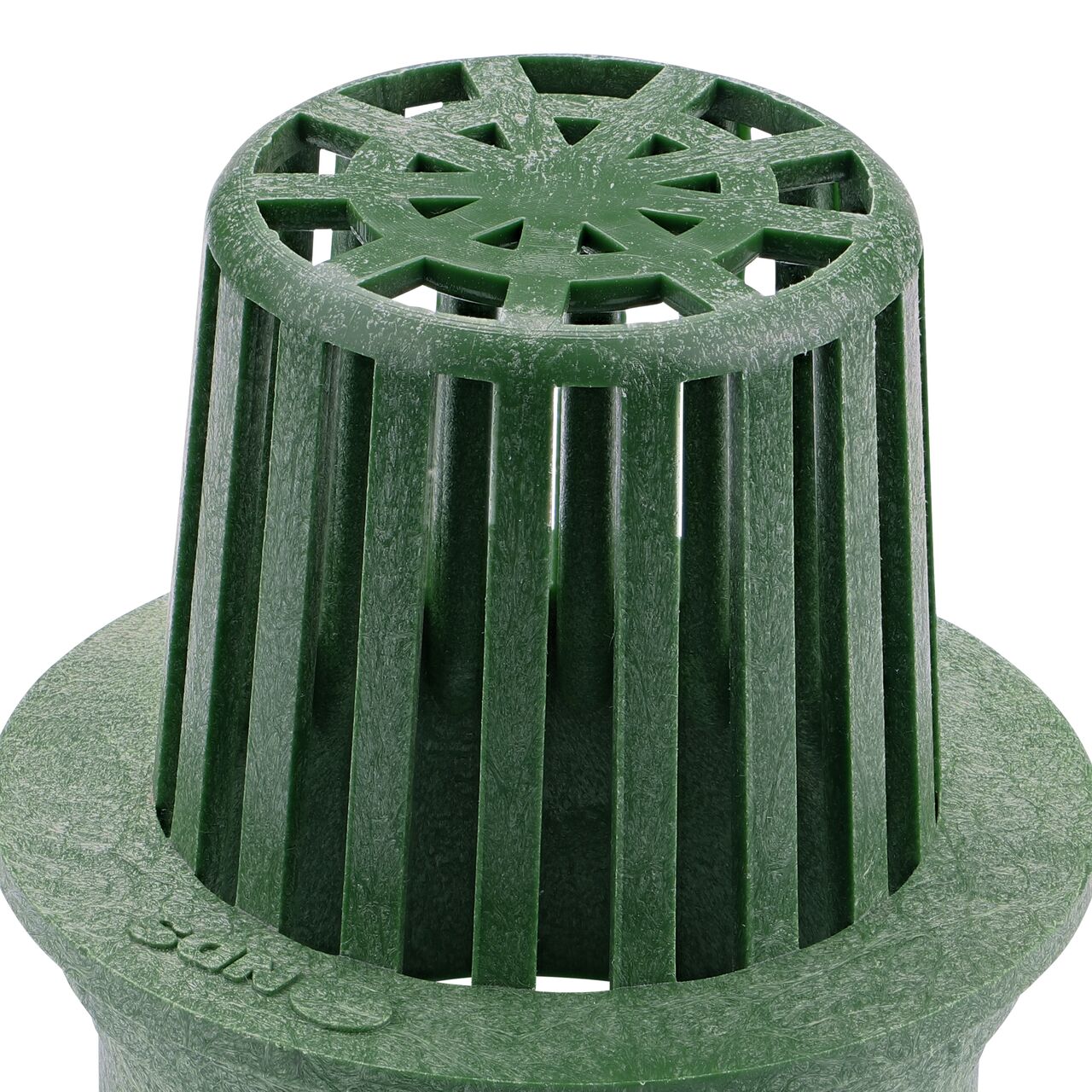 Closeup of the bottom of the NDS Green Plastic 3 in. Atrum Grate (NDS 70)