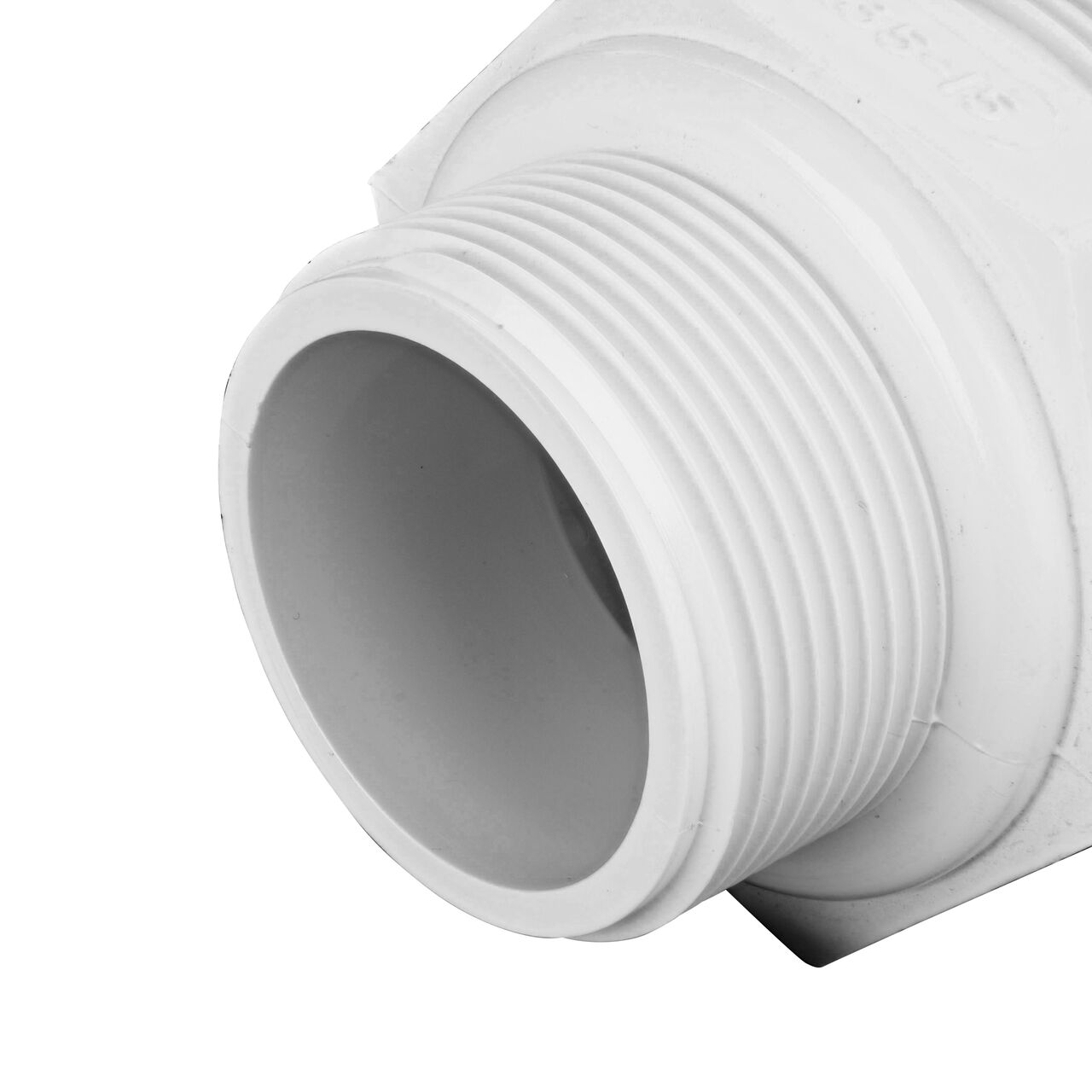 Closeup of the Threaded IPS MPT connection end on the NDS 1 1/2 in. Flo Lock Gripper Adapter (NDS 135-15)