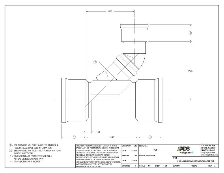 10 x 6 N-12 Dual Wall Tee Wye Nyloplast Detail