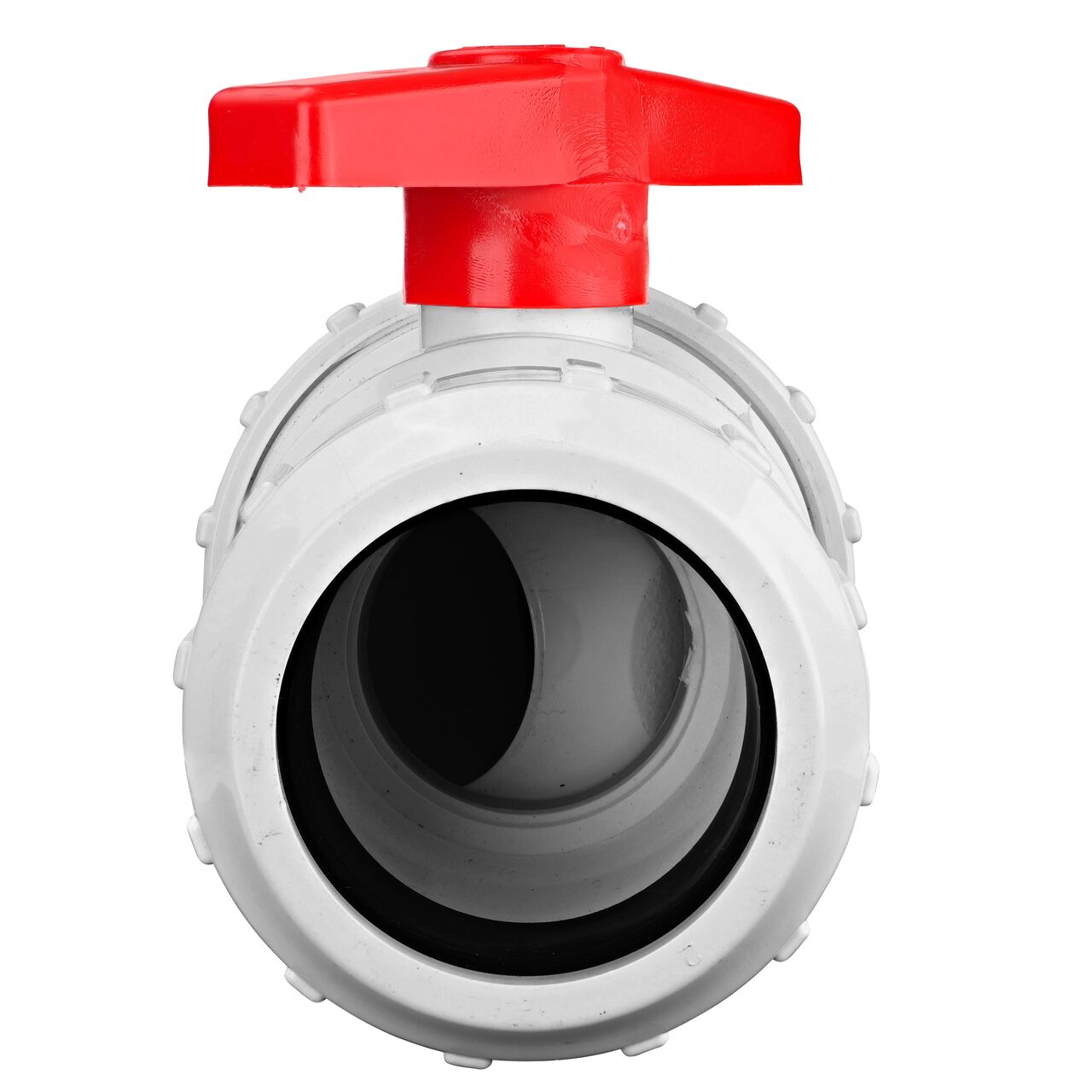 Ball valve is easy to turn and provides a shut off point in system on the NDS White 2 in, IPS UC X UC Checkmate PVC Swing Check and Ball Valve Combination (NDS 2200-20UC)