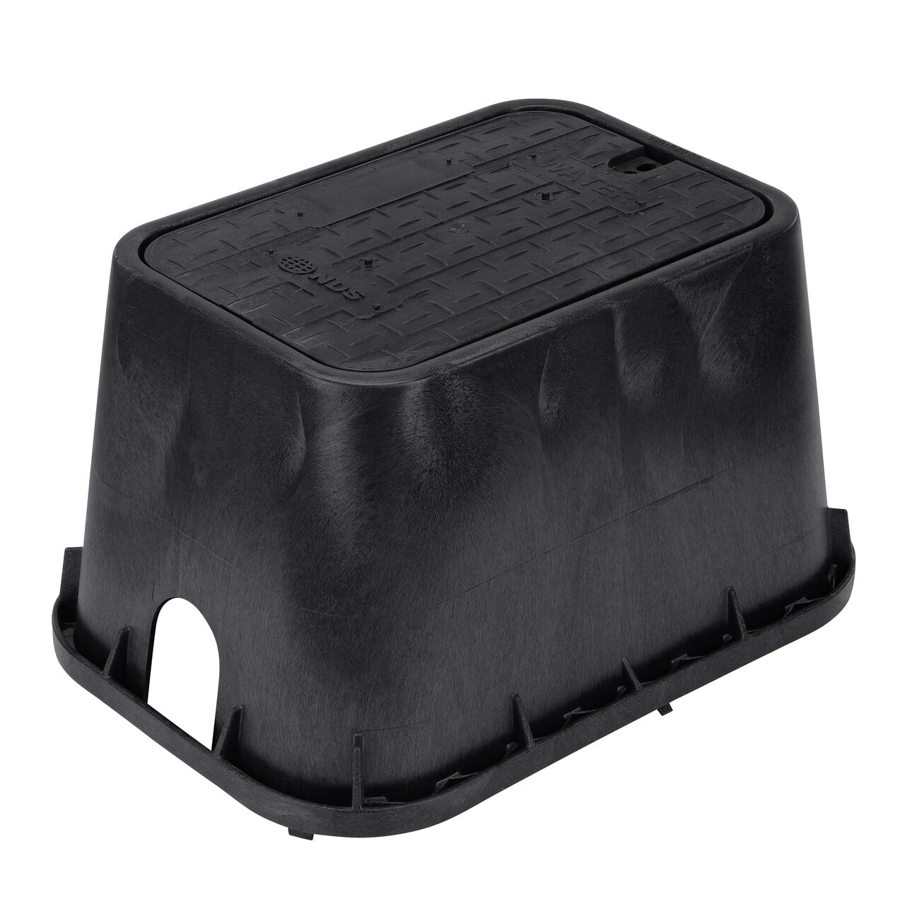 The NDS 14 in. X 19 in. Rectangular Standard Series Valve Box and Cover is a 12 in. high Black Box and Black Cover with Water markings on the drop-in lid (NDS 113BCDW) and protects underground irrigation and sprinkler system components and keeps them out of sight