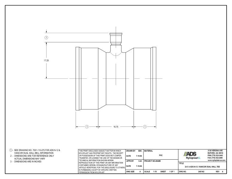 24 x 4 N-12 Dual Wall Tee Nyloplast Detail