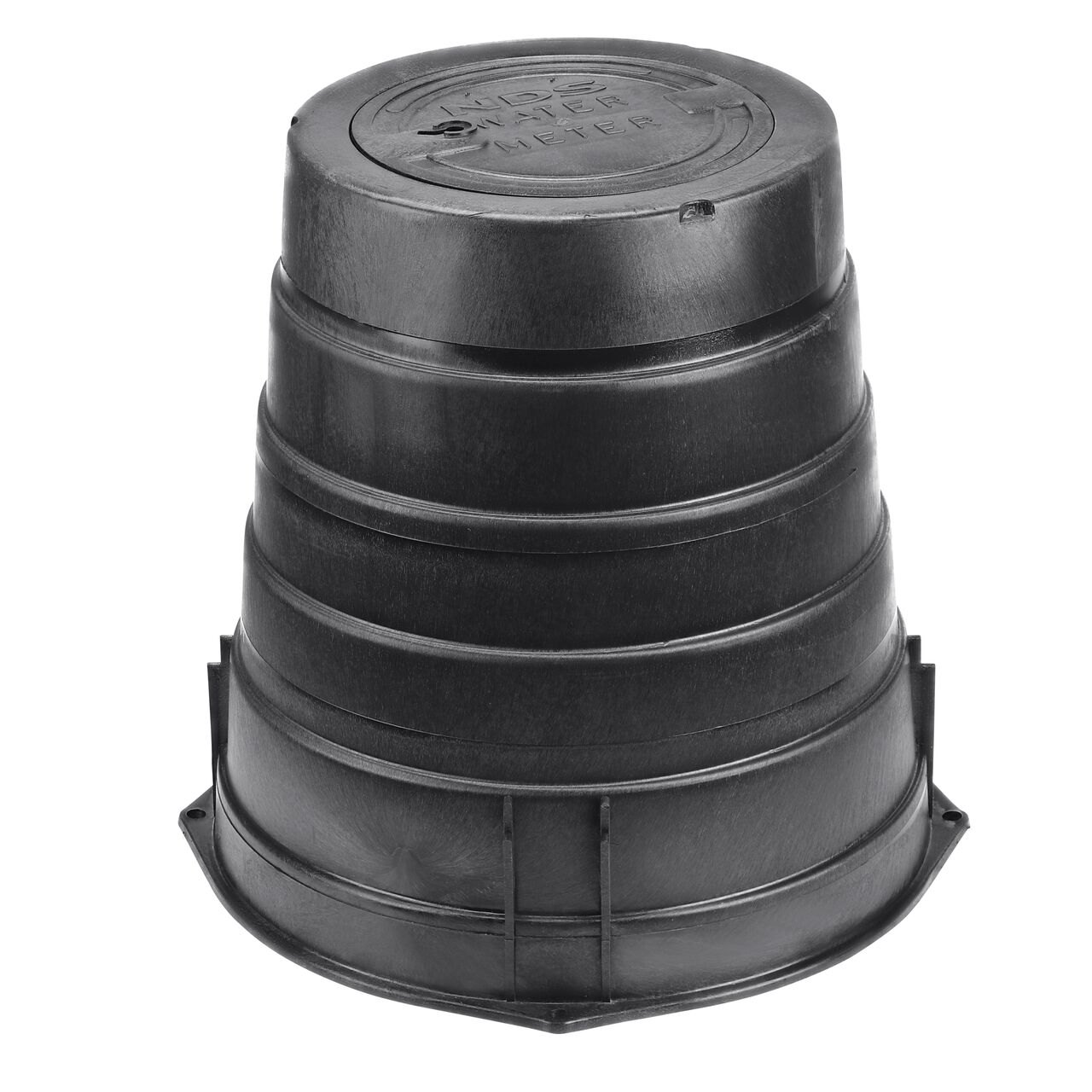 The NDS 16 in. Round Standard Series Meter Pit and Cover is a 24 in. high black box and black cover with water meter markings on the drop-in lid (NDS D2400-LOCSB) and protects underground irrigation and sprinkler system components and keeps them out of sight