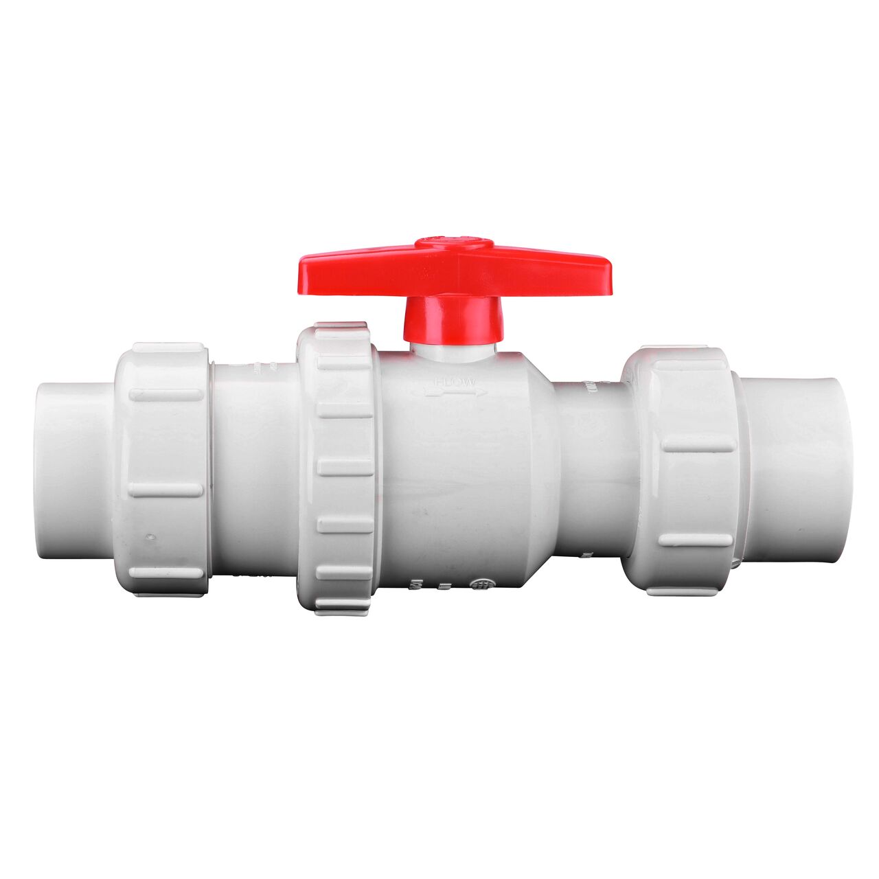 Side view of NDS White 2 in, IPS U X U Checkmate PVC Swing Check and Ball Valve Combination (NDS 2200-20TU)