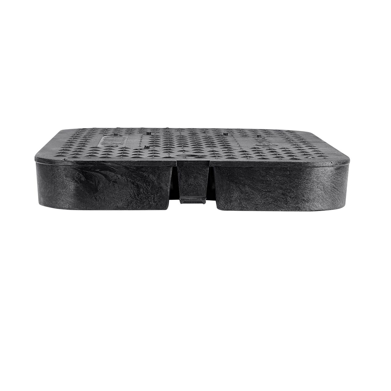 The NDS 14 in. X 19 in. Rectangular Standard Series Black Sewer Meter Box Cover (NDS D1200-DISBSWRL) is an Drop-in lid shown here from the side, that prevents dirt and debris from entering the meter box