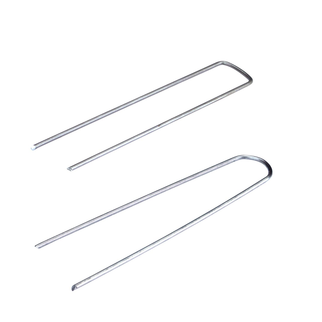 Two different types of Galvanized steel sod staples include the NDS 6 in. Flat Top and the NDS 6 in. Round Top (NDS FW6, NDS SW6)