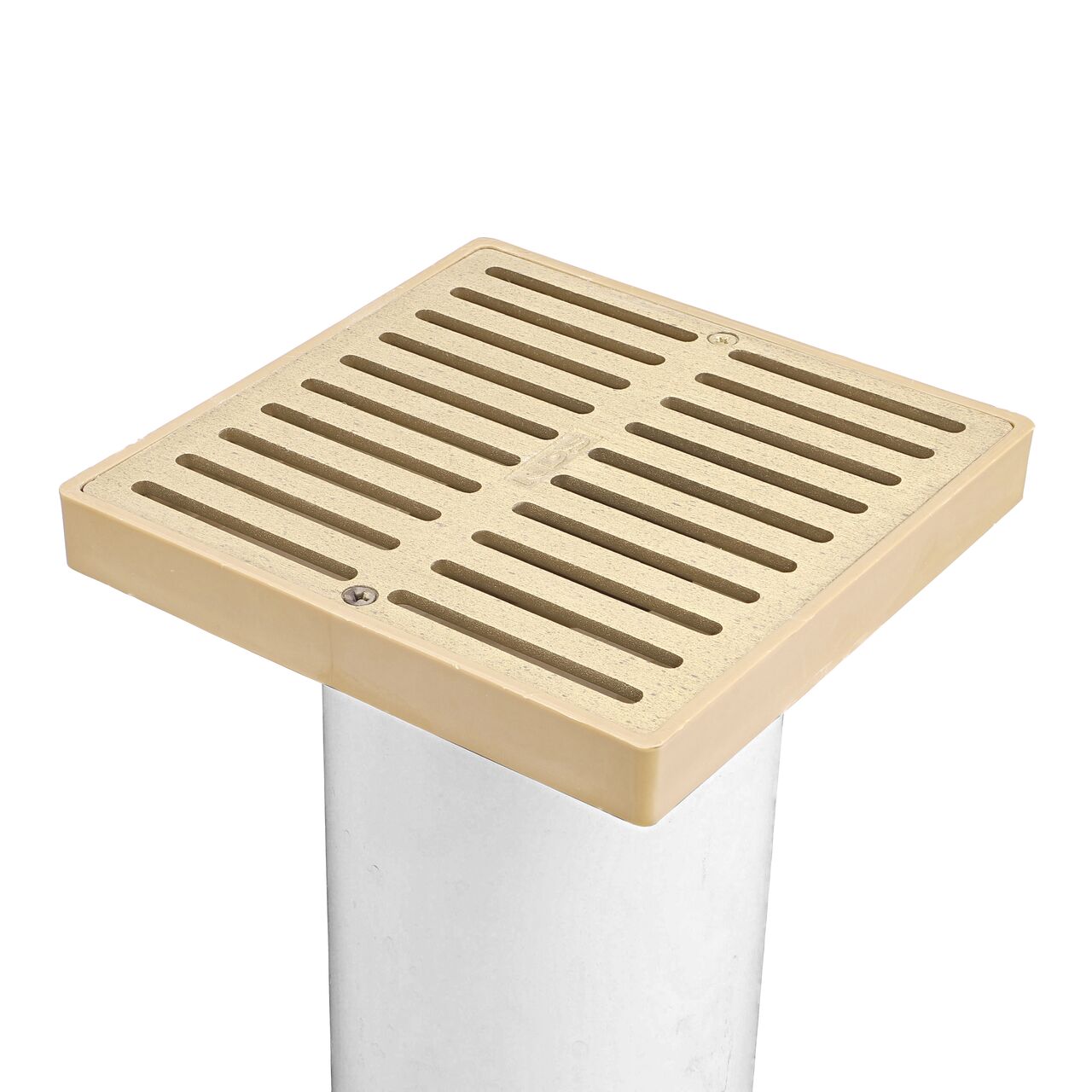 NDS Satin Brass and  plastic 6 in. Square Grate fits 3 & 4 in. Drain Pipes & Fittings installed in 4 in. S&D Pipe (NDS 920B)