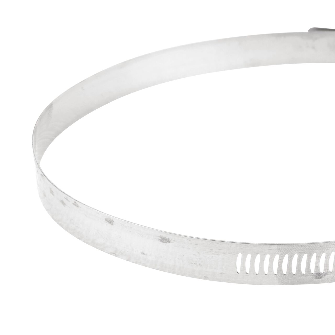 Closeup view of the arcial perforated slots in band for added strength and smoother engagement on the NDS SAE 96 Worm Drive Hose Clamp with Aero Seal 1/2 in. band width (NDS 64096H)