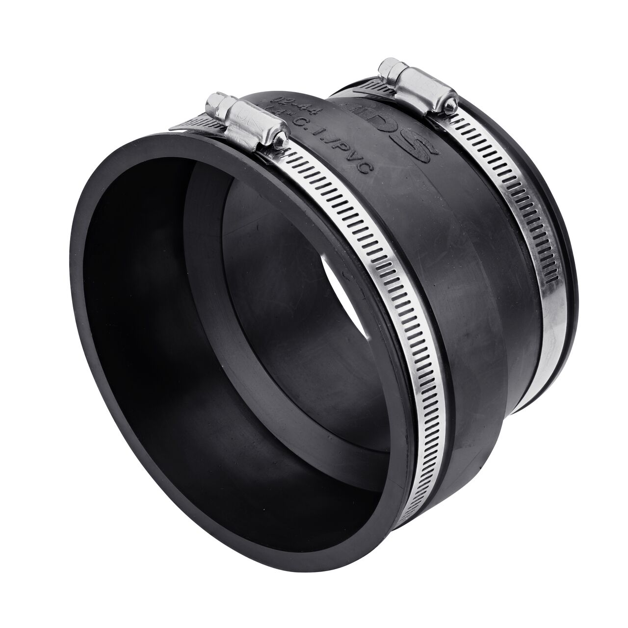 The NDS 4 in. flex coupling connects clay pipe to cast iron/sewer & drain or DWV pipes and includes clamps to tighten to secure coupling onto pipe (NDS 02-44)