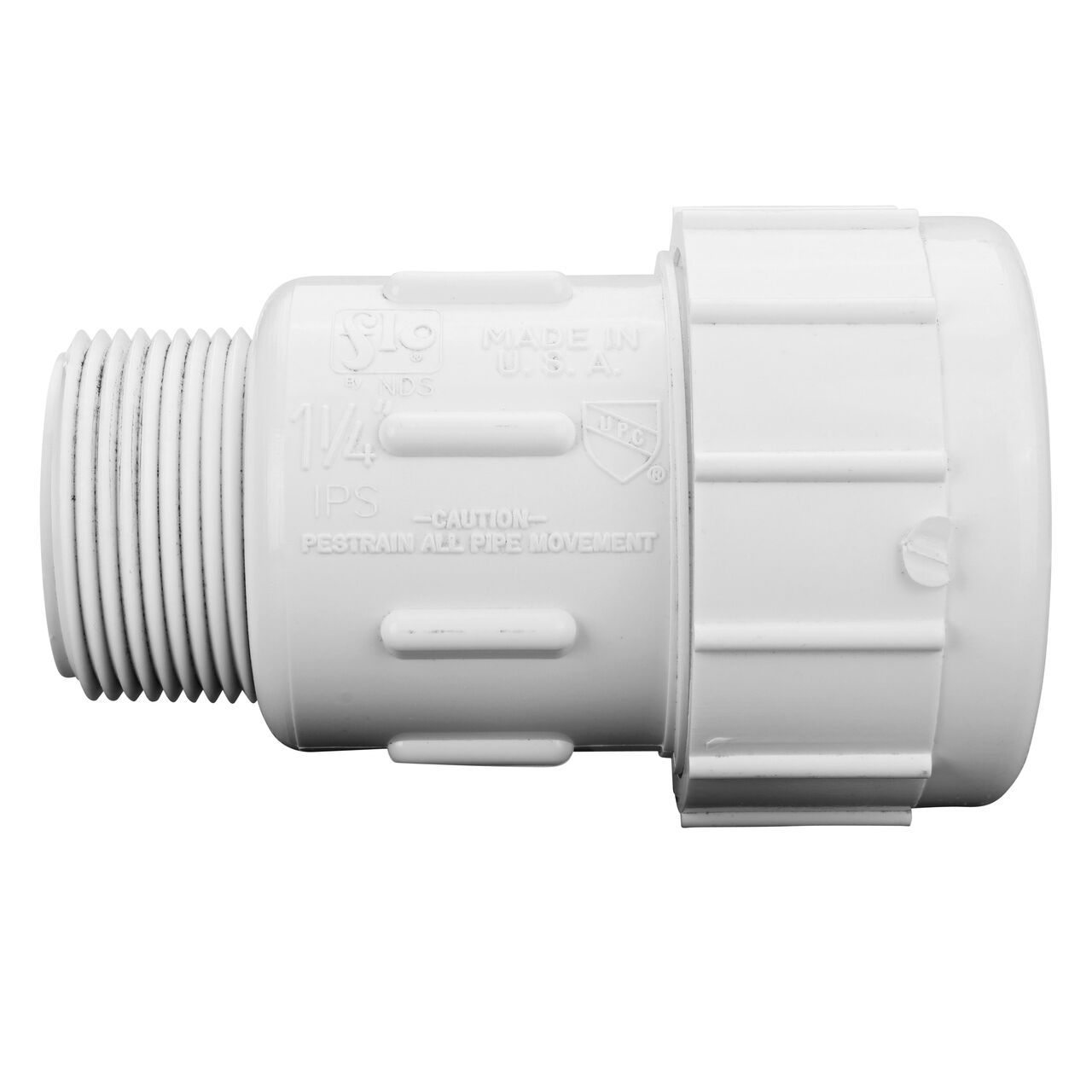 The NDS Compression Coupling is an easy-fit coupling that has one removable compression end and one MPT end that tightened and secures to pipes (NDS CPA-1250)