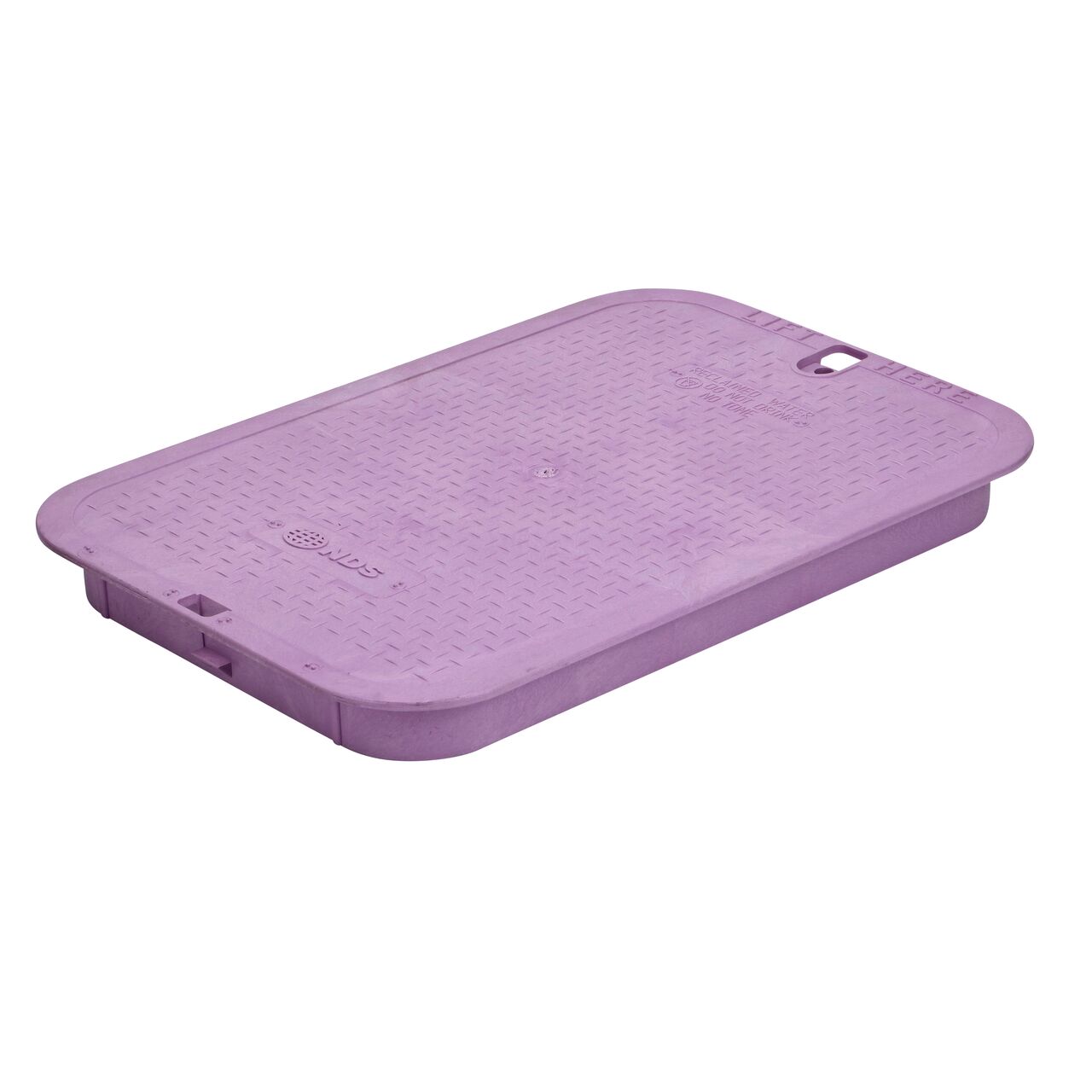 This NDS 13 X 20 in. Rectangular Standard Series Valve Box Cover is a purple Cover with reclaimed water markings on the lid (NDS 117CR) and fits NDS standard series 13 X 20 in. valve boxes